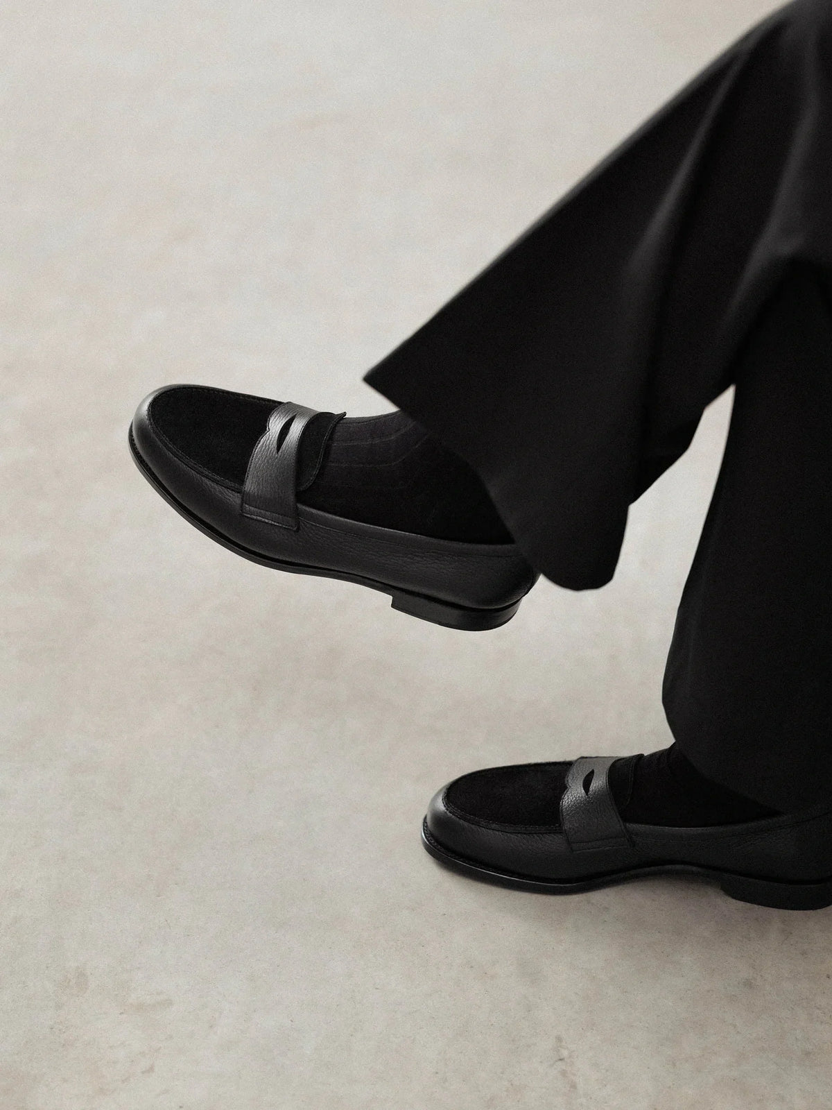 Penny Loafer - Black Grain & Black Suede